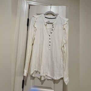 Pilcro Cream Ruffle Henley Long-Sleeve Top
